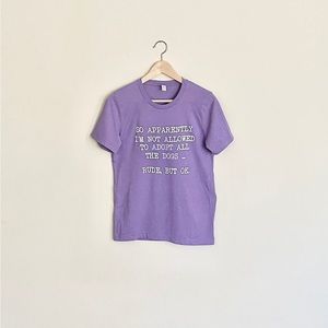 NEW Adopt All The Dogs Funny Text Purple T Shirt Adult size Small